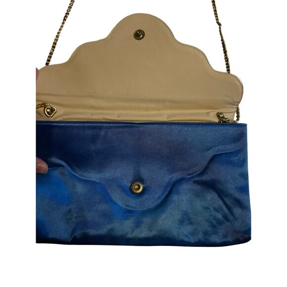 VTG Blue Satin‎ Clutch Shoulder Purse With Gold Colored Strap Night Out Retro - Picture 3 of 8